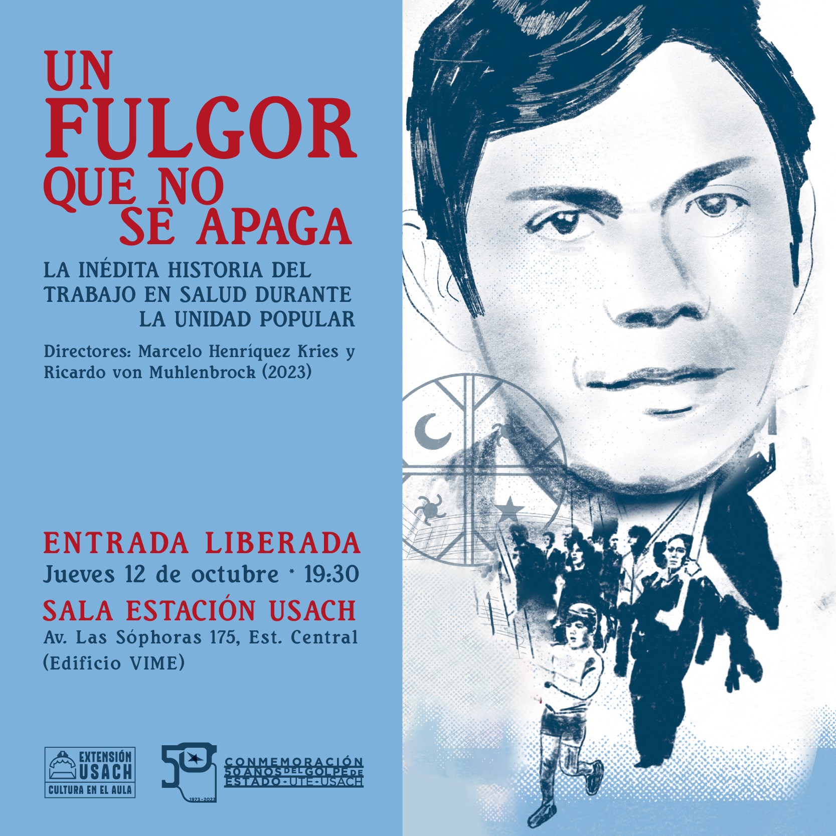 Afiche del documental, el cual entrega la información de la actividad.