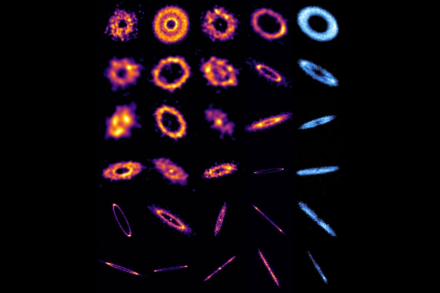 La imagen muestra una secuencia de imágenes de sistemas planetarios en su evolución de la adolescencia de los planetas