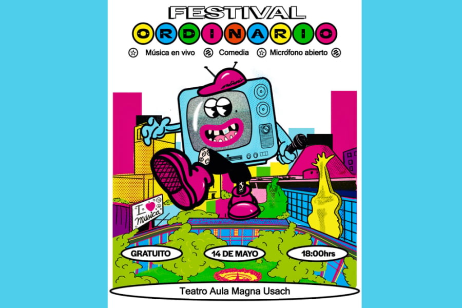 La imagen corresponde al afiche del evento, con colores fucsia, amarillo, verde y celeste más destacados