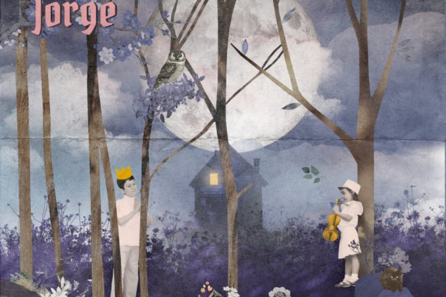 Portada del disco. De fondo una luna llena enorme, un bosque, una niña con un violín, a su lado un gato negro y también un niño con una corona. En la parte superior izquierda escrito Ale y Jorge, el nombre del disco.