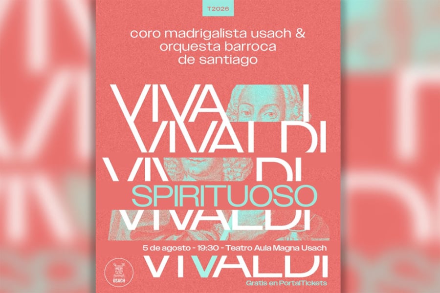 La imagen muestra el afiche de evento, con fondo rosado y letras blancas y verde agua